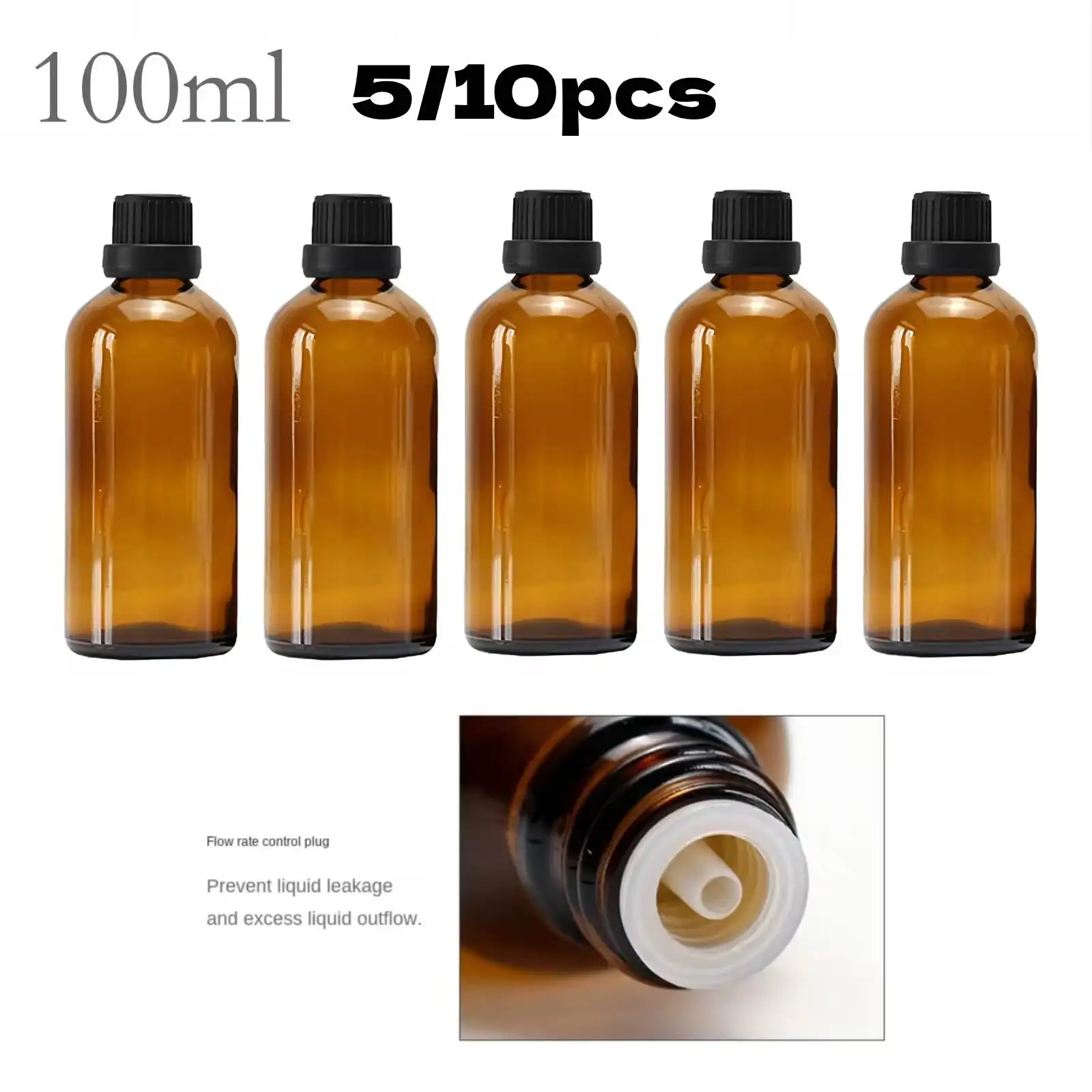 5/10 SZTUK 100ML Bursztynowo-brązowa butelka z kroplą Olej do masażu Pipeta Szklany płyn do aromaterapii do niezbędnych podstawowych butelek wielokrotnego napełniania