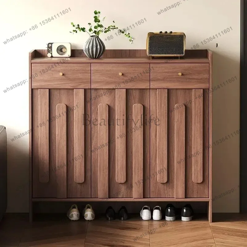 ls 18New Chinese style new solid wood shoe cabinet entrance door with drawer storage household storage cabinet