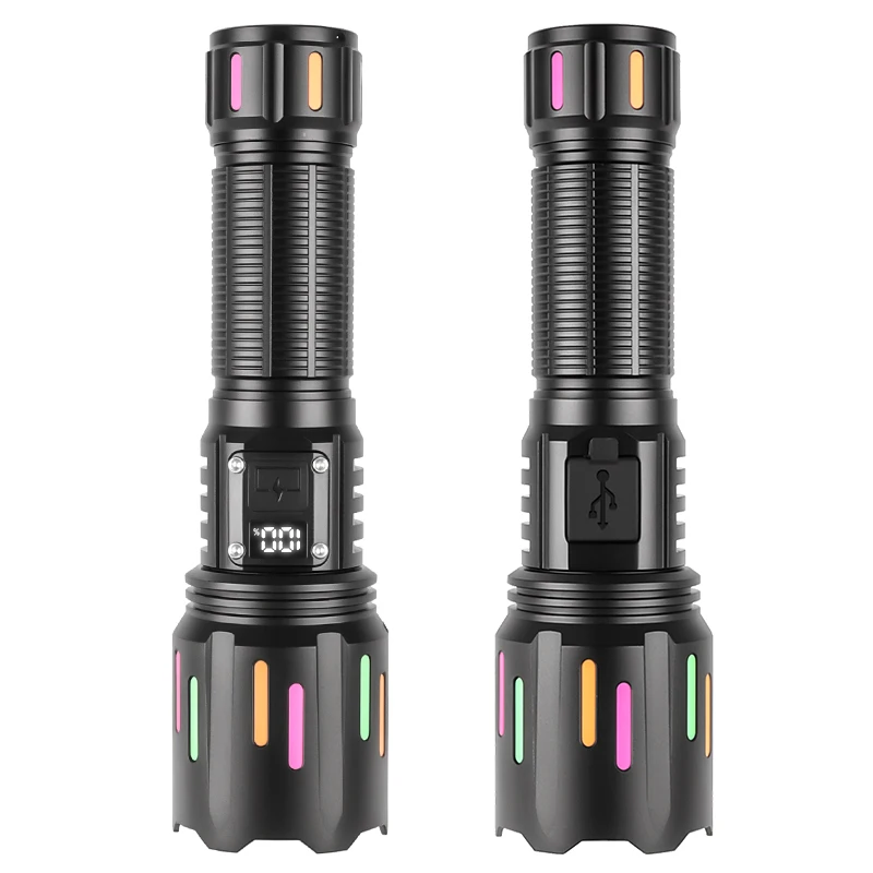 

High Power LED Flashlight Super Bright Spotlight Lantern USB Rechargeable Powerful Tactical Torch With Fluorescent Strong Light