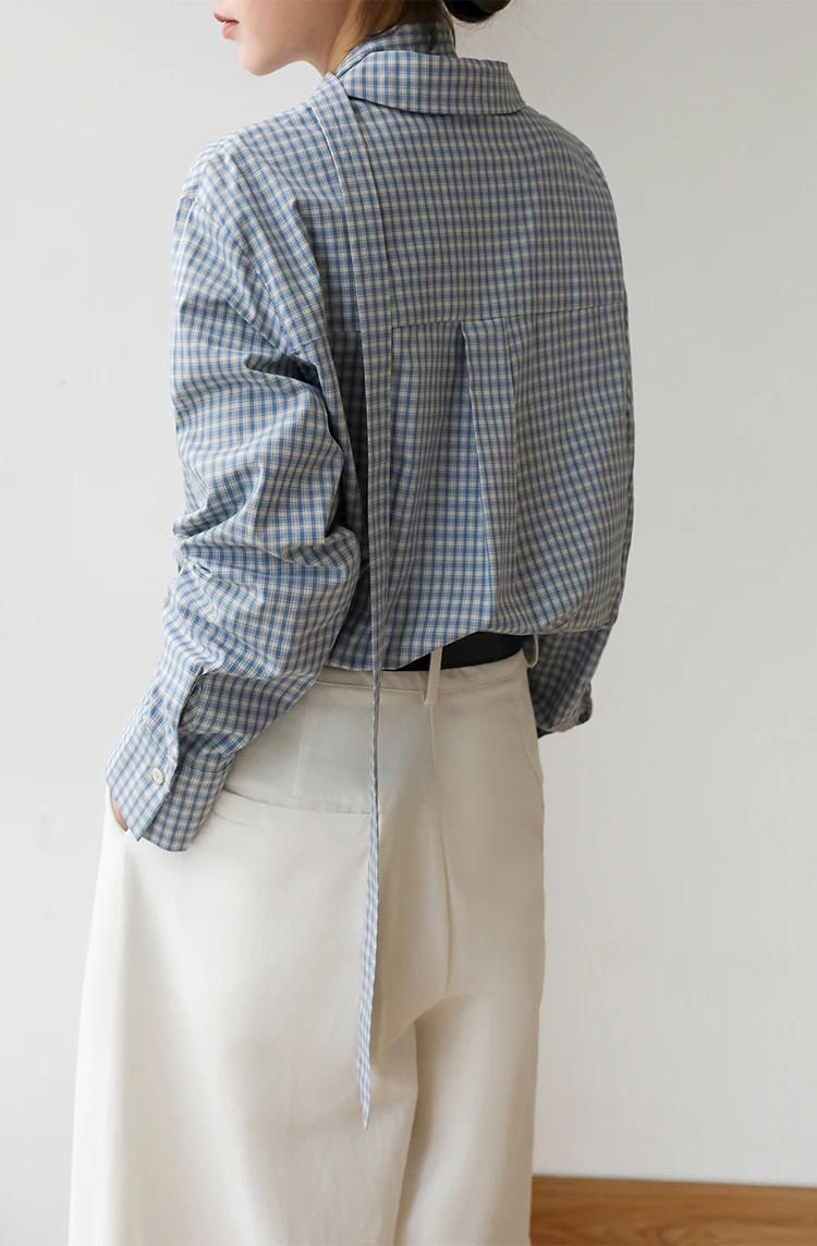 Chemisiers Vintage pour femmes, hauts décontractés à carreaux, mode ample, vêtements d'été de Style français, chemise coréenne à manches longues pour femmes