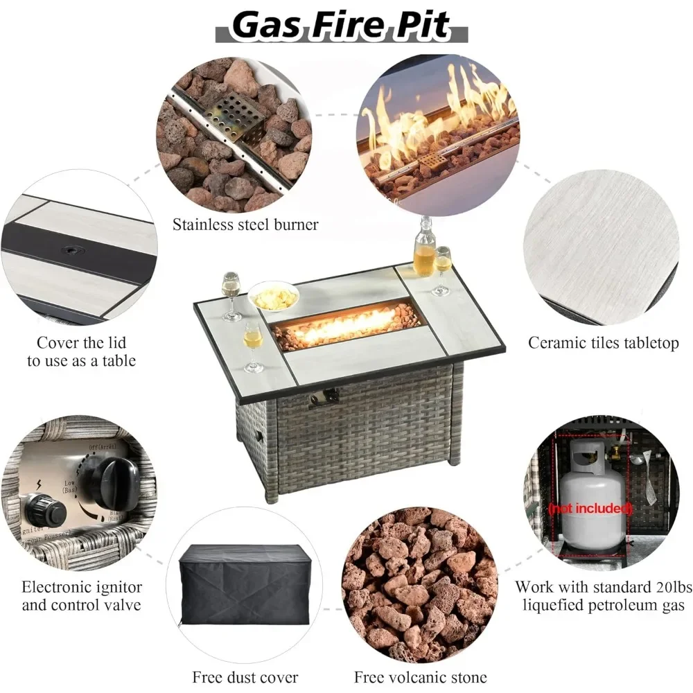 Ensemble de canapé sectionnel avec table de foyer au propane, grand canapé moderne de la WUNICEF, accoudoir pèler, meubles d'extérieur, 13 pièces