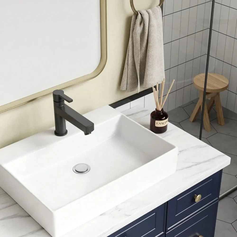 

Elegant Rectangular White Ceramic Vessel Sink Premium Quality Above Counter Undermount Installation, Easy To Clean, HighDensity