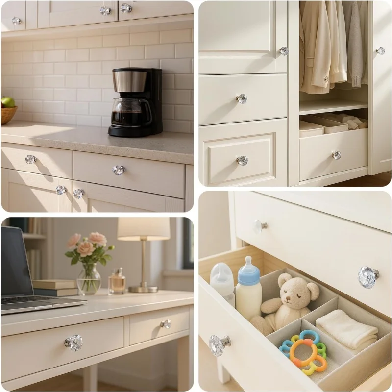 10 قطعة/الحزمة 30 مللي متر مقابض خزانة كريستال واضح ، شكل الماس مضمد تسحب ، مقابض خزانة ملابس بأدراج ، أجهزة باب الأثاث #6