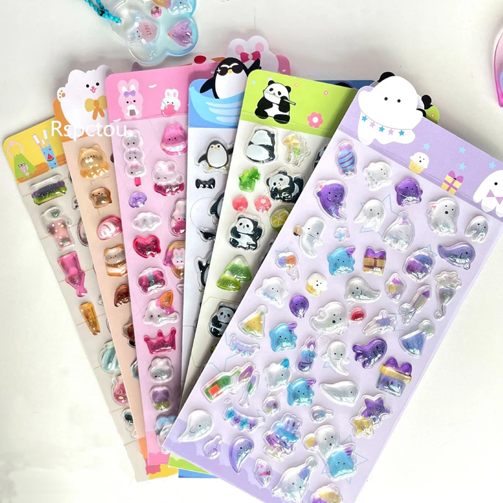 

6pcs 3D Cute Cartoon Three Dimensional Relief Stickers Kawaii Animal Decoration Bubble Sticker DIY Guitar Scrapbook Phone Decals