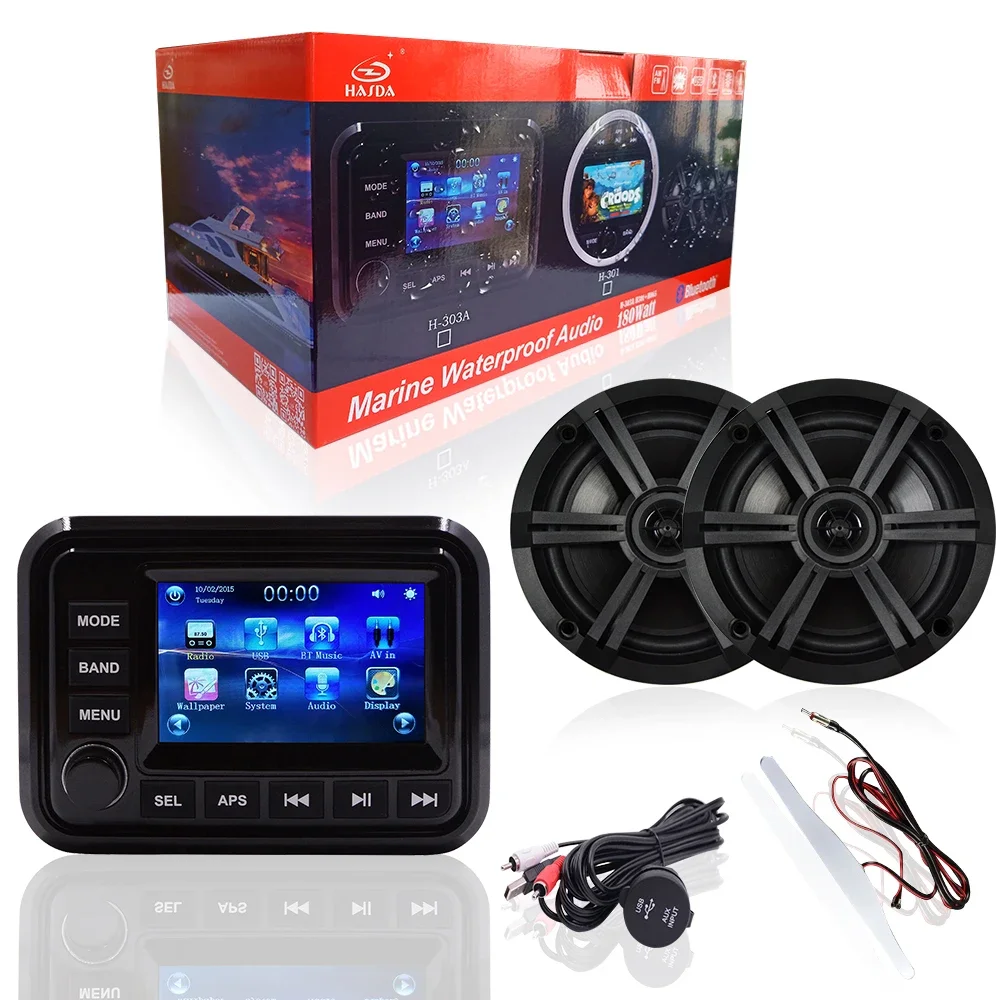 Hasda-マリンステレオスピーカーパッケージ、mp3、usb、am、fm、utv、atv、rtv、audio、6.5 "スピーカー、H-303A、H-065