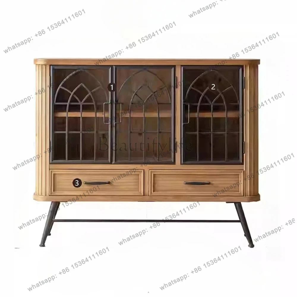 

Американский средневековый обеденный боковой шкаф из цельного дерева, железный домашний простой входной декоративный шкаф