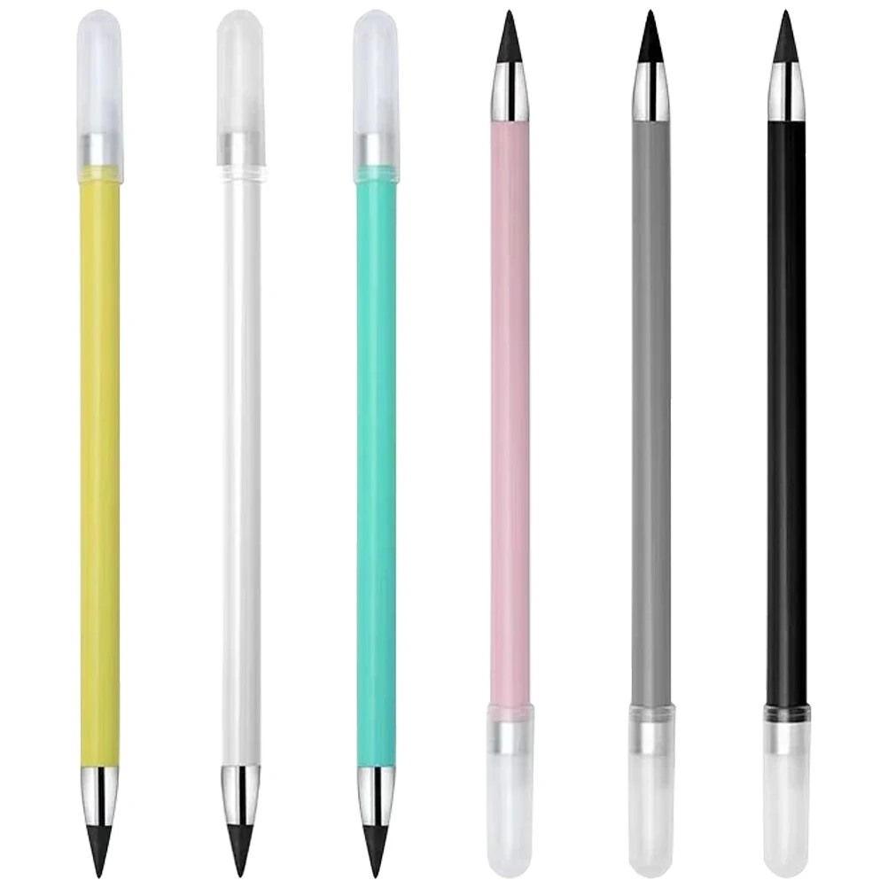 

6pcs Non Sharpening Pencils Metal Kids Graphite Reusable Erasable Writing Sketching Student Teacher Gifts