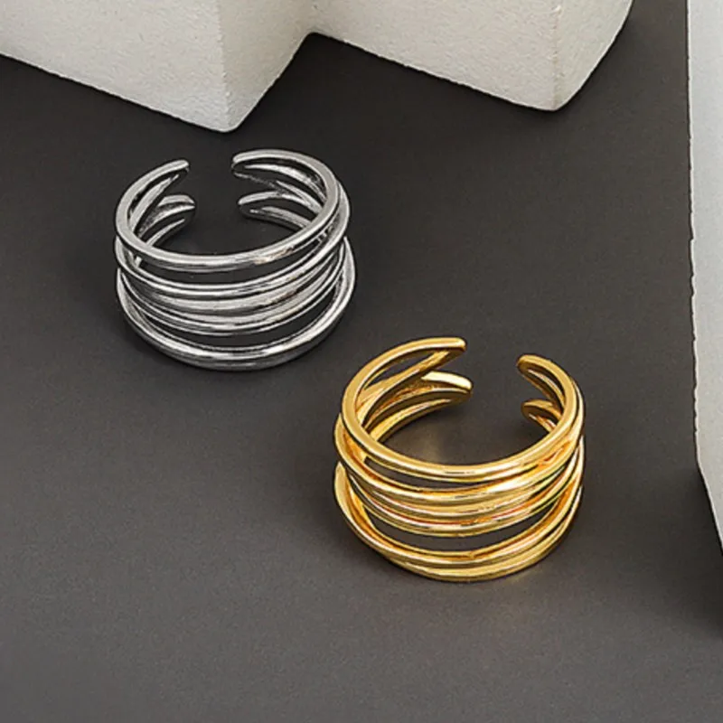 VENTFILLE 925 Sterling Silver Rings For Women Retro Simple Hollow Out Multilayer Wrap Intersection Open Jewelry Dropshipping
