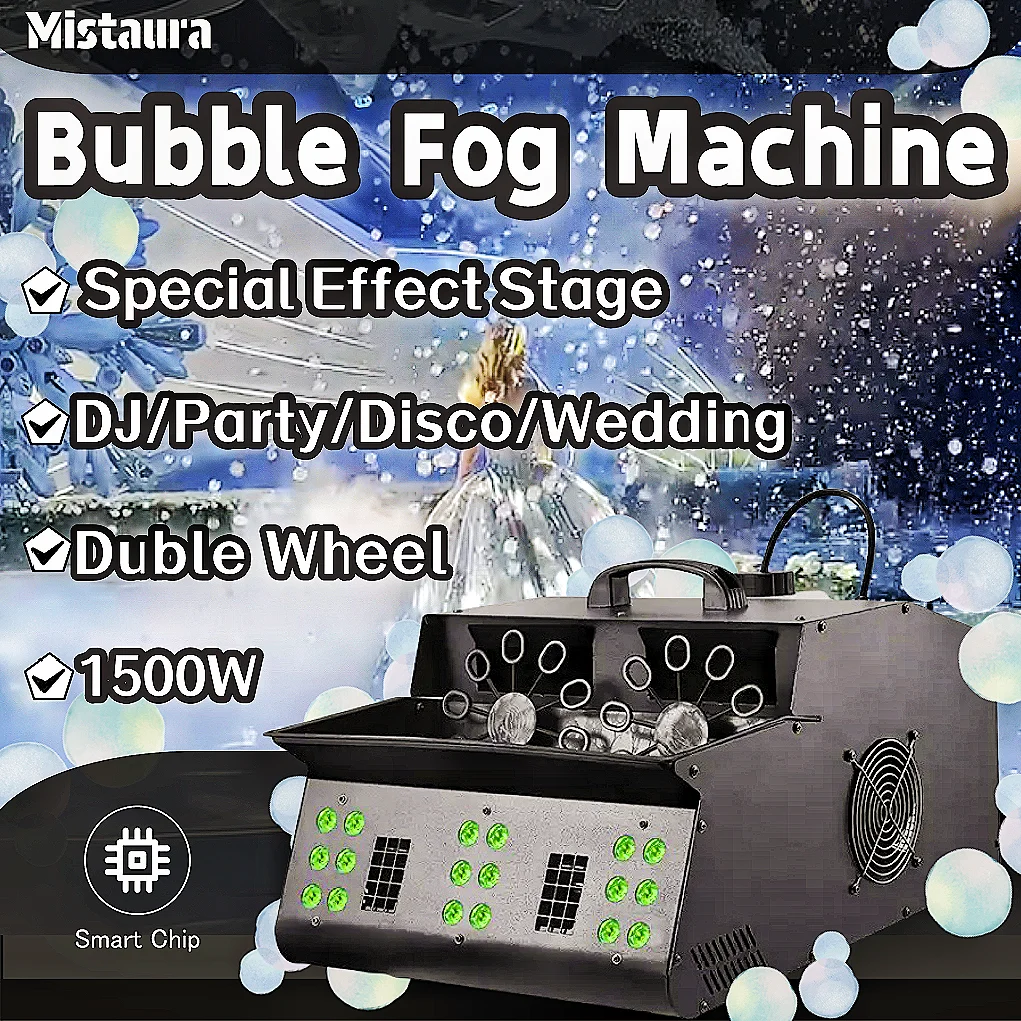 

1500W Bubble Fog Machine Double Wheel Remote Control Smoke Machine Special Effect Stage Equipment for DJ Disco Party