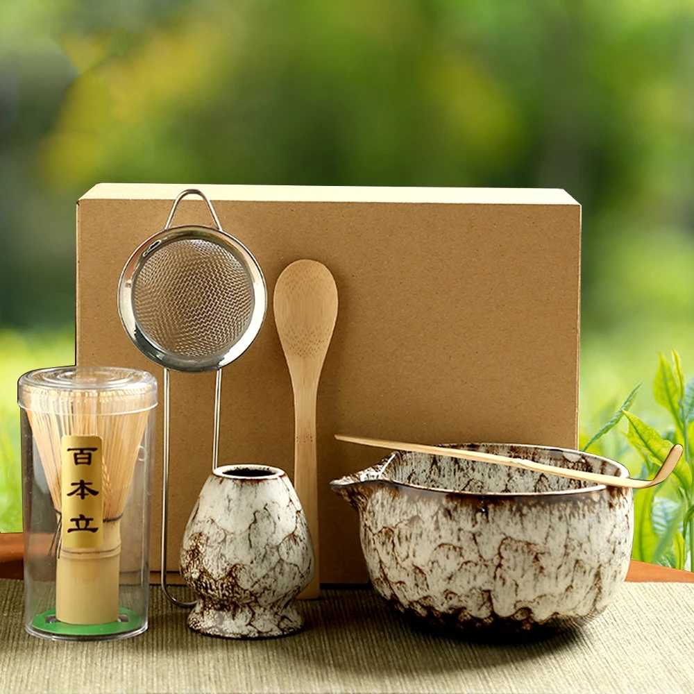 Juego de 6 unidades de té Matcha japonés, Kit matcha helado, batidor de bambú, cucharadita, juegos de té, tazón Matcha, soporte para batidor Matcha, herramientas para hacer té