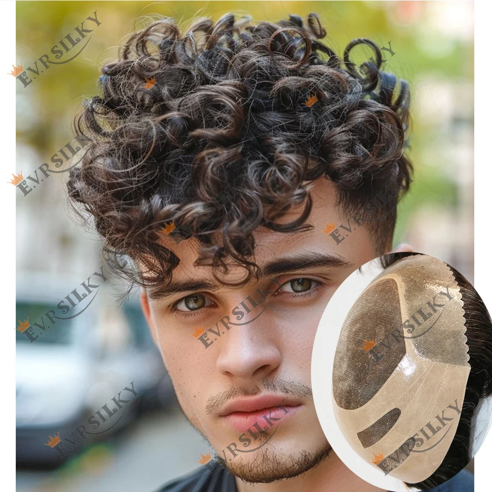 

26 мм свободные вьющиеся пепельно-коричневые NPU Bond 100% парик из натуральных волос для мужчин Прочная тонкая моно-серая система волос Prosthesi Натуральная линия волос