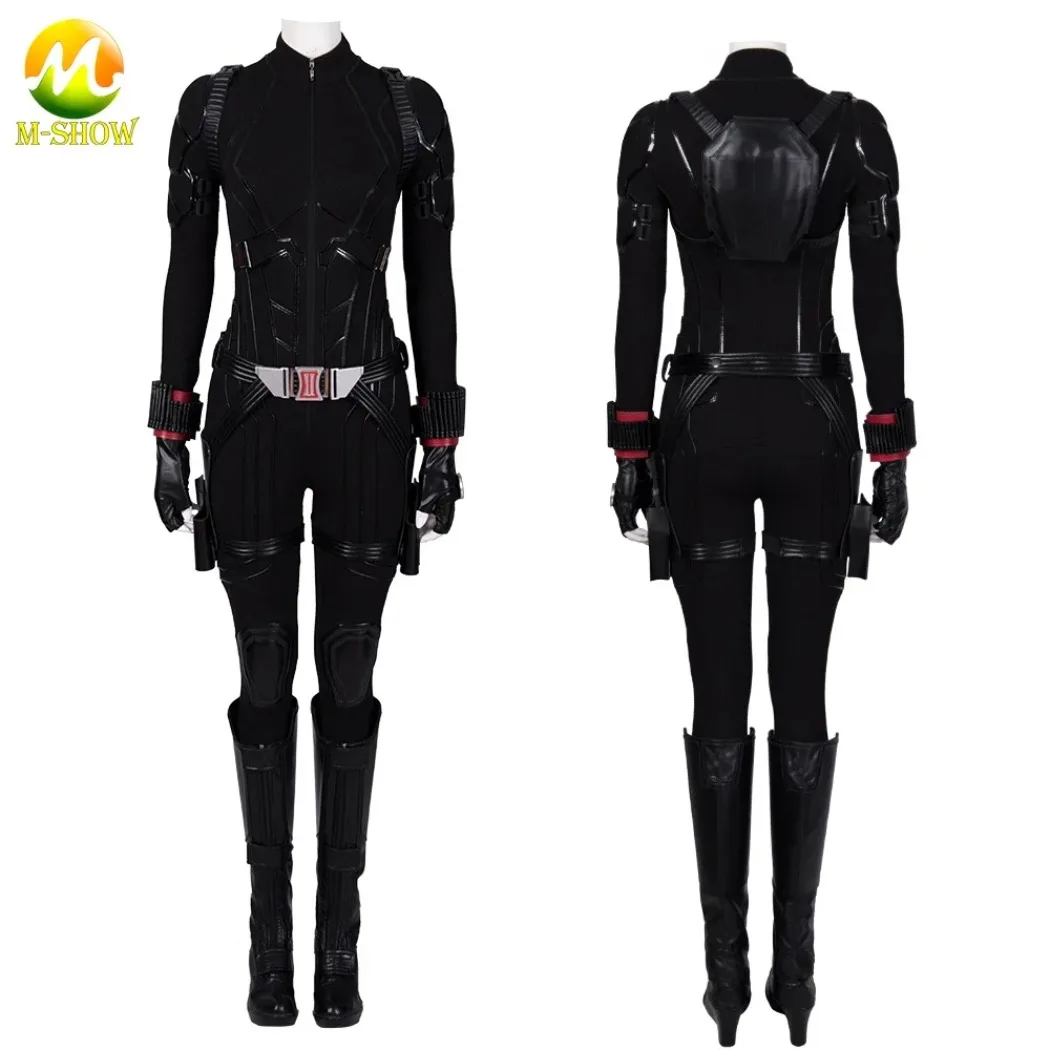 Superheroine Widow Natasha Romanoff Cosplay Costume Black Jumpsuit with Boots Halloween Outfit for Adult Women