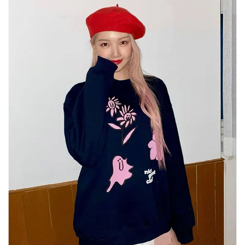 Cheng lin Xu Mengjie Moletom com capuz de algodão puro GFRIEND Suporte inverno primavera estampado solto ajuste coreano Sle redondo Ne Sweatshirt