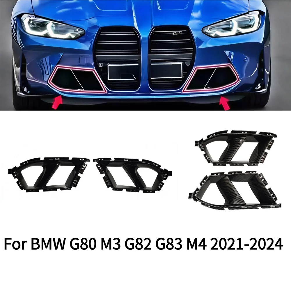 

For BMW M3 M4 G80 G82 G83 2021-2024 Carbon Fiber Look Glossy Black Front Bumper Side Air Vent Intake Cover Trim Splitter Accesso