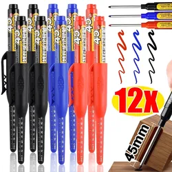 12-1Pcs Multi-Purpose 45mm Deep Drill Hole Long Nibs Waterproof Marker Pen for Bathroom Woodworking Long Head Carpenter Pens