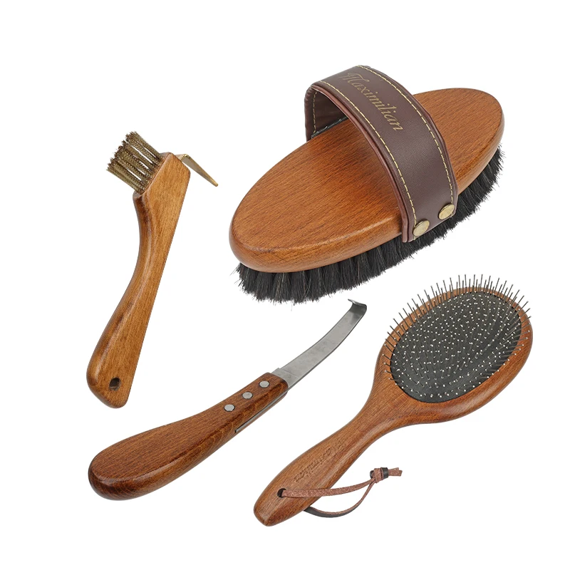 Equestrian Equipment Wooden Horse Grooming Set Tool Horse Brush Hoof Pick Horse Grooming Kit