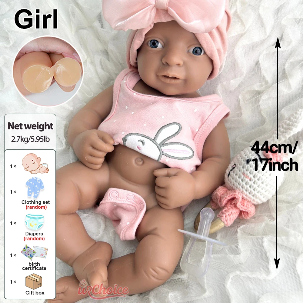 44 cm Niepomalowana, w całości wykonana z silikonu lalka reborn, ręcznie robiona, z obciążeniem, noworodek, lalka artystyczna, prezent dla miłośników lalek.