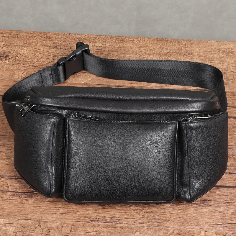 Soft Leather Waist Pack Bag Men Genuine Leather Multifunctional Chest Bag Sports Casual Men\'s Bag Leather Crossbody Bags