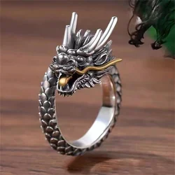 2024 Zodiac Dragon Ring For Men Jewelry Adjustable Exquisite Relief Carving Animal Pattern Ring Male Hand Ornament
