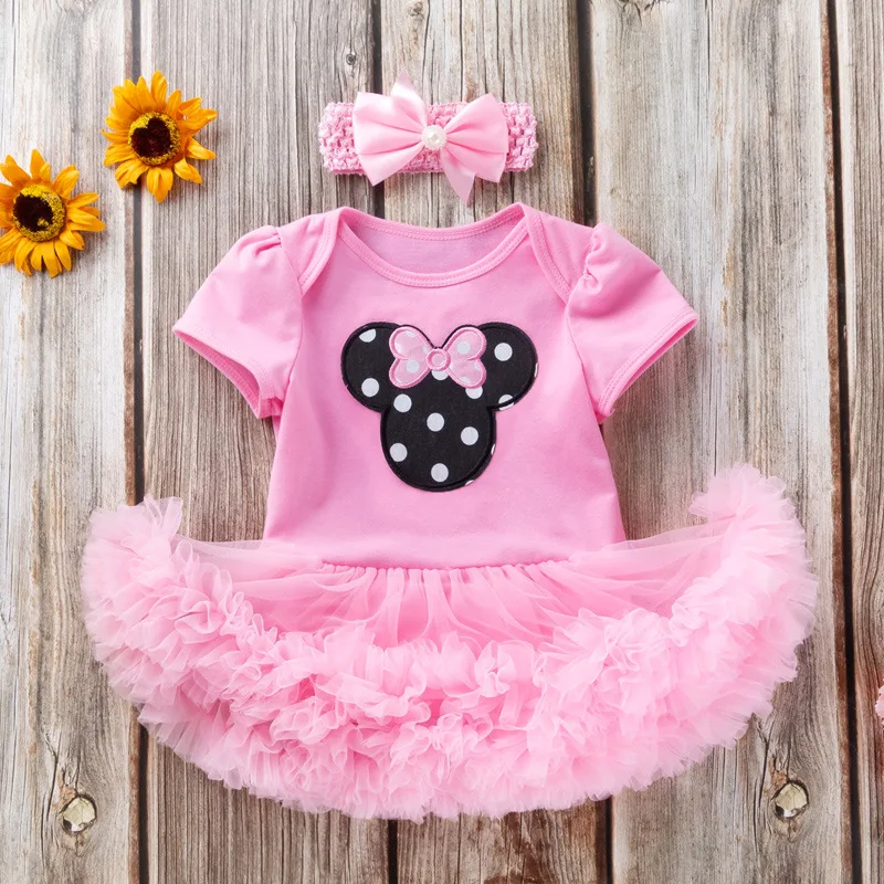 3pcs Disney Summer Miinie cotton rompers new girl baby  short-sleeved robe suit 0-2 years old baby crawling suit rompers