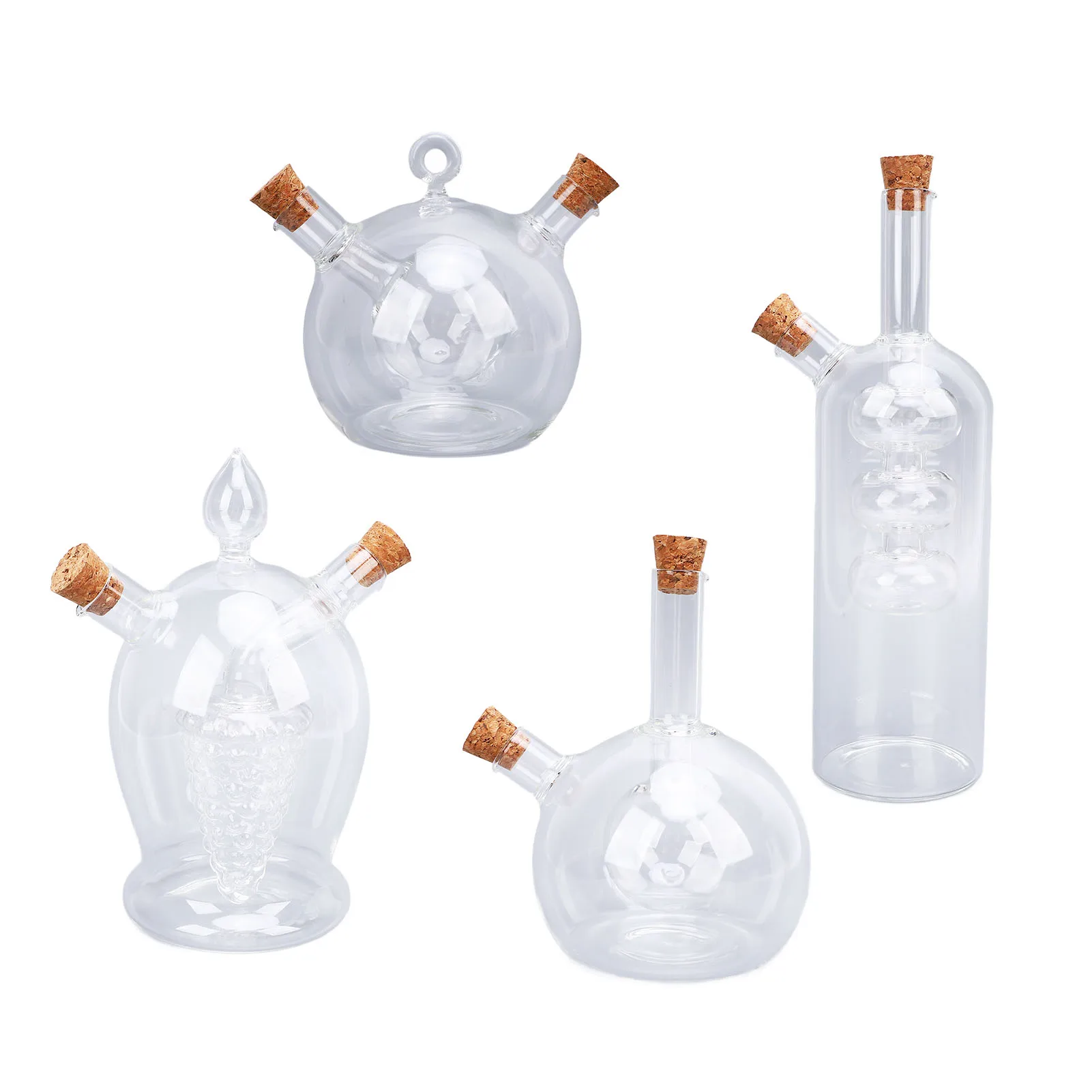 Oil and Vinegar Dispenser Wide Mouth Double Pourer Spout Glass 2 in 1 Multifunctional Oil and Vinegar Cruet Bottle for Cooking