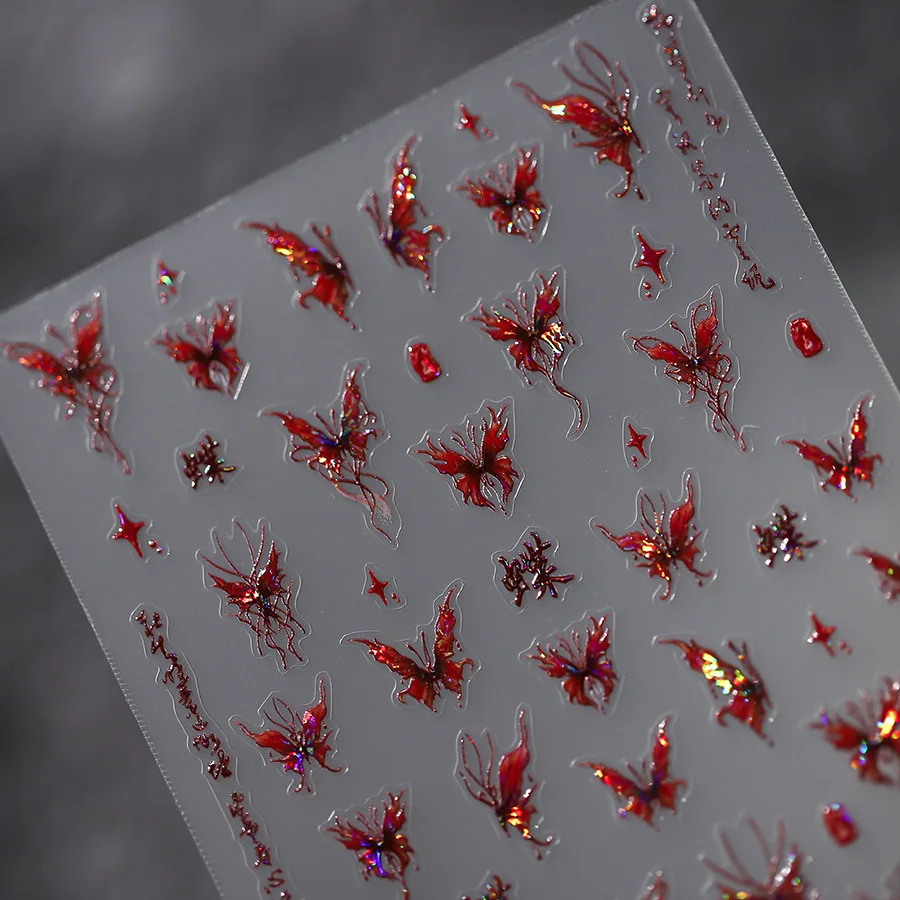 5D Relief Red Blood Butterfly Nail Art Charms Stickers Luxury Crystal Acrylic Decoration Decals DIY Manicure Ornament Slider