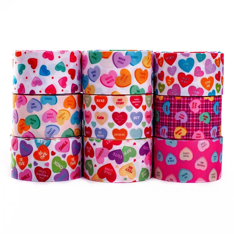 Random set 5/10/20 styles 22/25mm Valentine's Day pattern ribbon, each 1yard