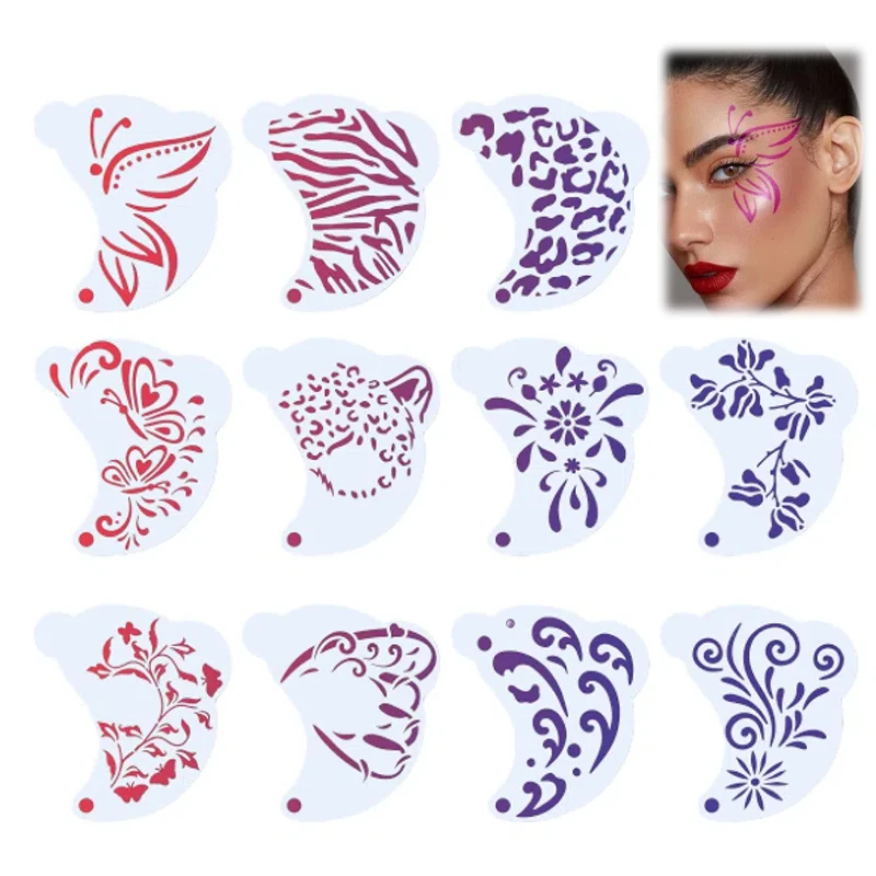

Face Painting Tattoo Stencil DIY Hand Drawn Spray Painting Eyebrow Tattoo Template Dance Party Makeup Tools Beauty Stickers