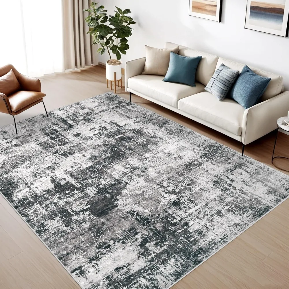 

Washable Area Rug 6x9 for Living Room: Abstract Large Rugs Neutral Modern Carpet with Non Slip Backing for Bedroom Dining Room