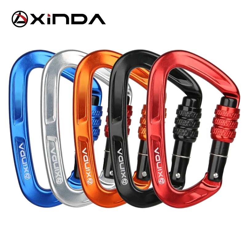 XINDA Rock Climbing Carabiner 25KN Safety D-Shape Buckle Screw Lock Spring-loaded Gate Aluminum Carabiner Outdoor Kits