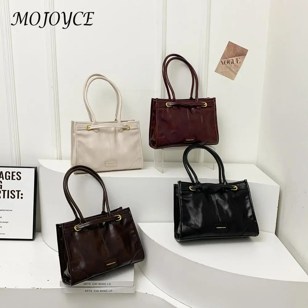Women PU Shoulder Bag Fashion Carrying Bag Large Capacity Stylish Single Shoulder Bag Vintage Slouchy Tote Bag Simple Work Bag