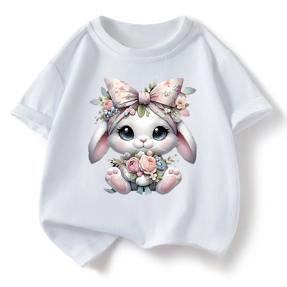 

Children's T-shirt Loose Comfortable Soft Skin Friendly Fashionable Versatile Simple Cute Rabbit Print Short Sleeved Top