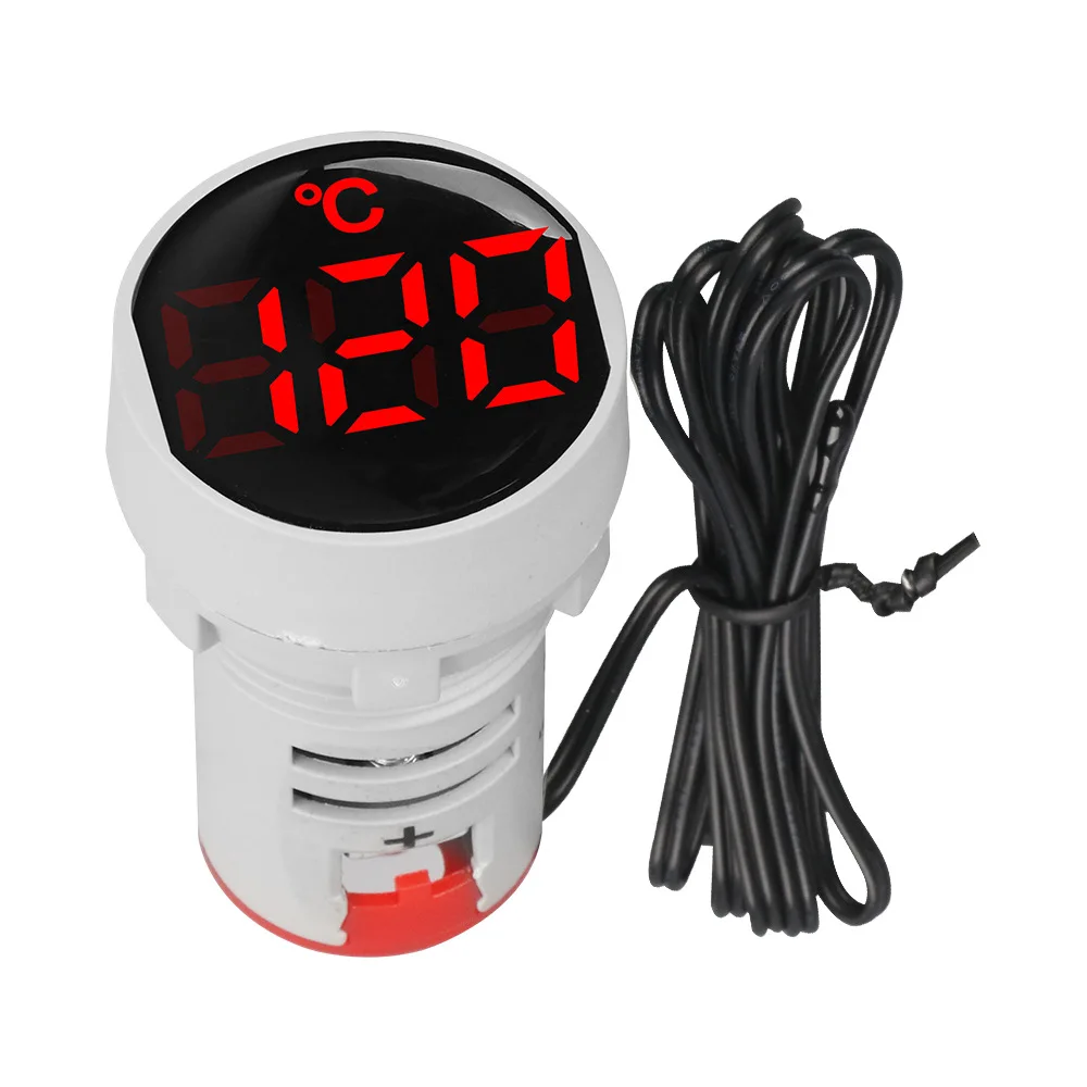 22mm Mini Round Thermometer Input Voltage DC 5V 12V 24V 48V Digital Temperature Meter Indicator -20~+120'C with 1m Sensor