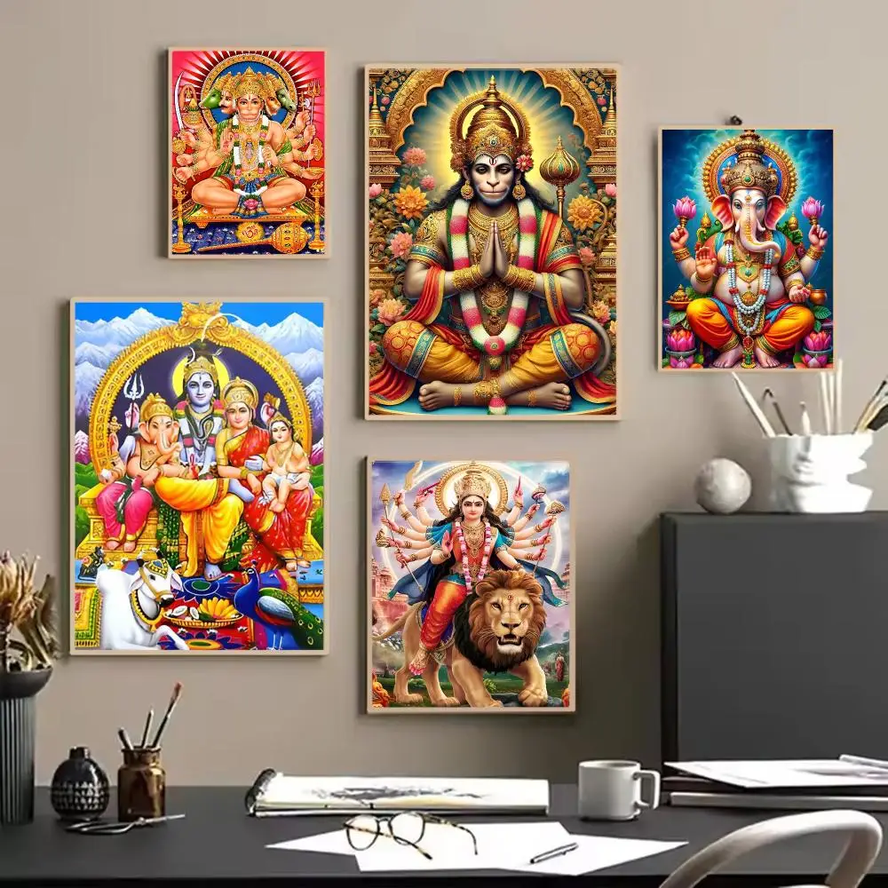 Sacred Indian Hindu Goddess Lord Hanuman Religious Poster Painting Wall Art for Living Room Home Gifts Decor Mural
