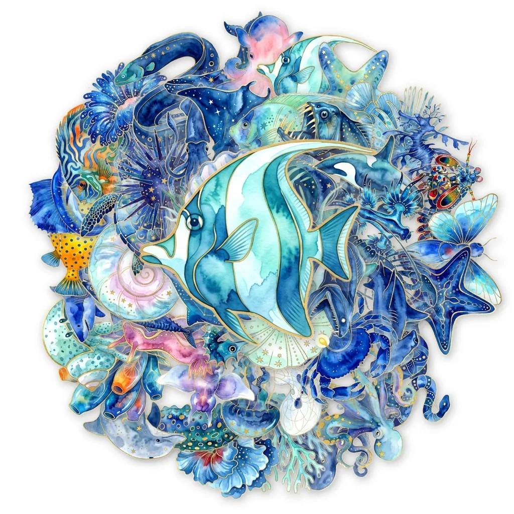 50Pcs Blue‑Tone Underwater World Clear PET Stickers, Starfish Seahorse Coral Shell Ocean‑themed Decals Papery Pop Store