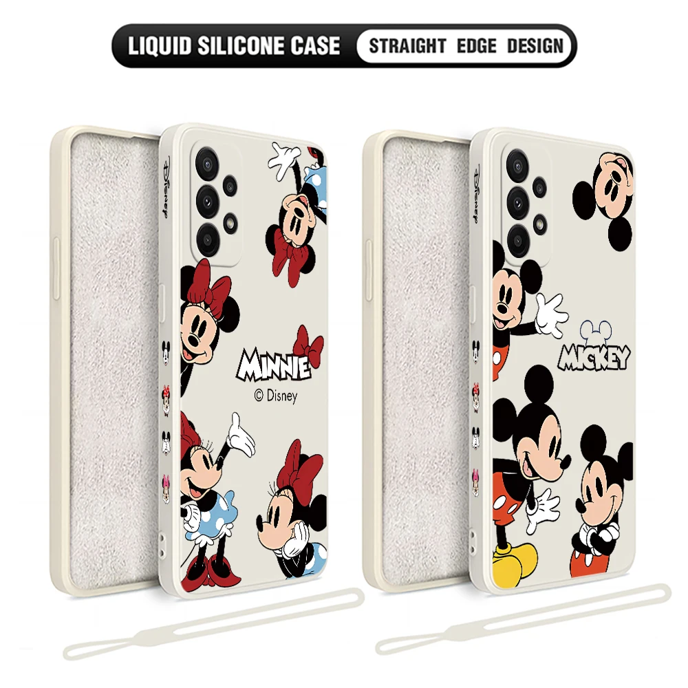 

Cute Disney Mickey Minnie Phone Case for Oneplus Nord 3 2 9R 9 8T 8 7 7T Pro 6 5G Liquid Silicone Cover with Hand Strap