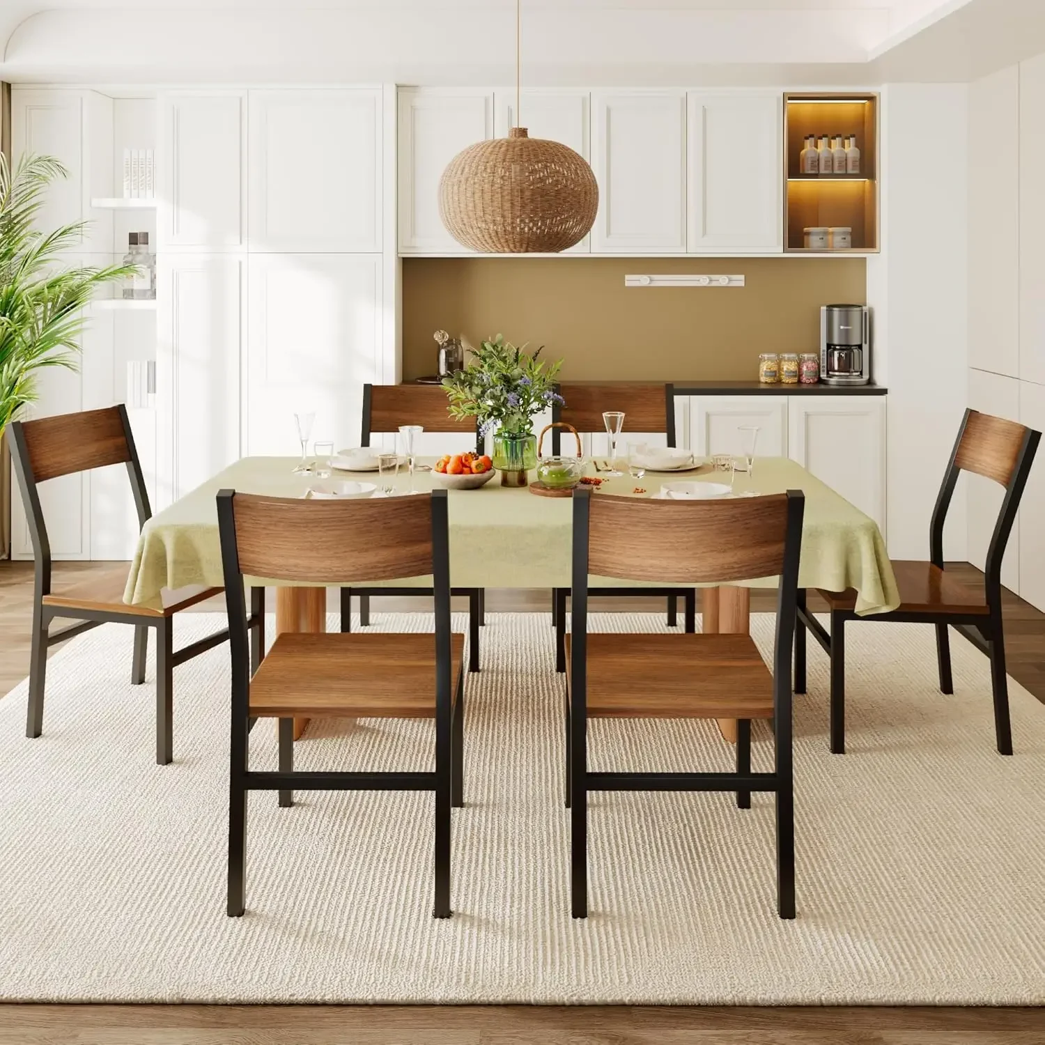 Dining Chairs Set of 6, Modern Kitchen Chairs with Ergonomic Backrest, MDF Board and Metal Legs, Dinner Chairs for Dining Room,