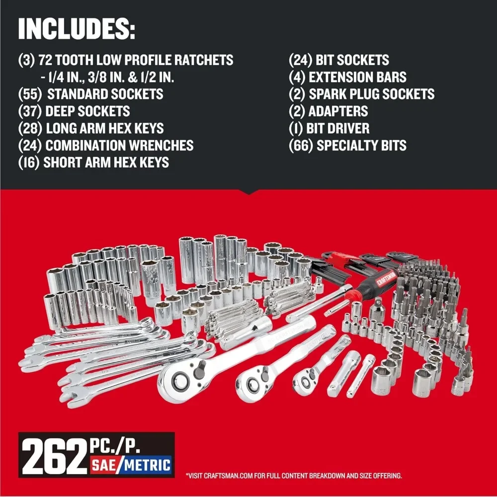 . 26-częściowy zestaw narzędzi mechanicznych, główny zestaw nasadek z 3 szufladami i skrzynką narzędziową VERSASTACK, zestaw SAE/metryczny (CMMT45309)