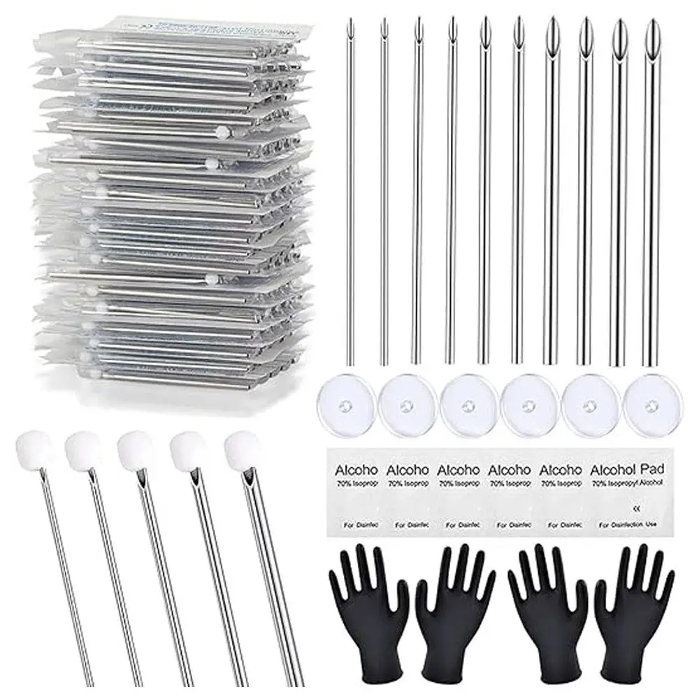 2/66PCS Set Body Piercing Kit Professional Includeds Ear Nose Piercing Needles No Pull Piercing Disc Clean Tools Nose Piercing