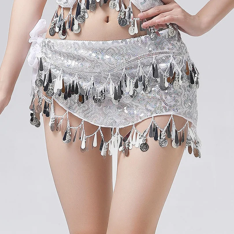 

Sexy Women Belly Dance Hip Skirt Scarf Wrap Belt Glitter Sequins Tassel Hip Scarf Skirt Halloween Dance Performance Costume