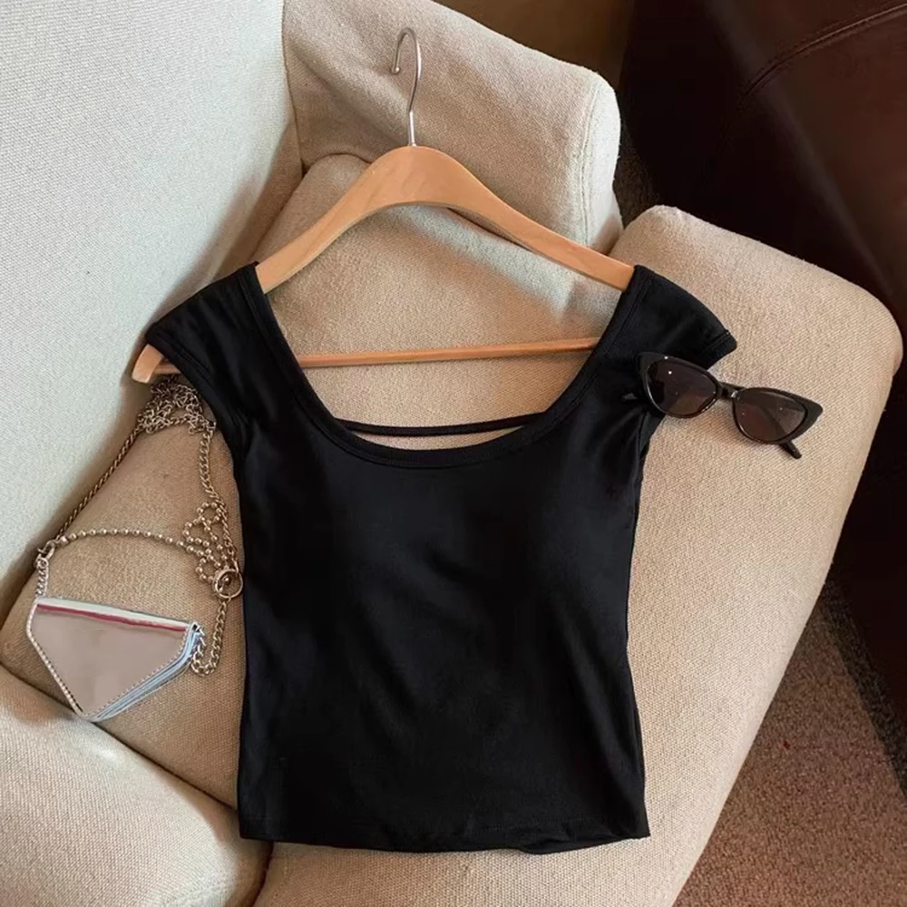 Ladies Polyester Solid Color Vest Wide Shoulder Strap Backless for Summer Beach Yoga Cycling Holiday Activities