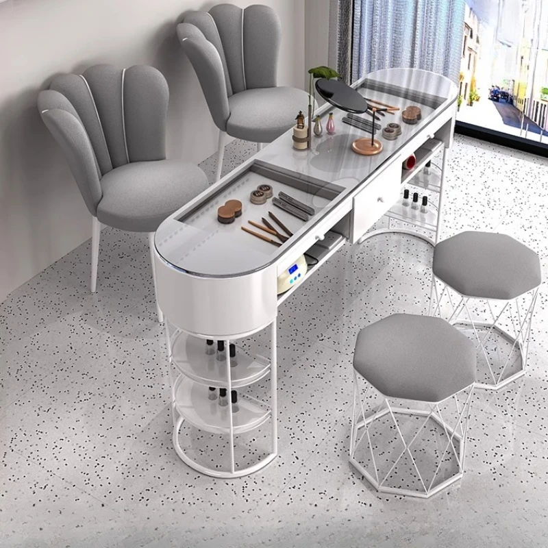 Glass Drawers Nail Table Stickers Design Supplies Vacuum Nail Table White Equipment Scrivania Per Unghie Manicure Furniture