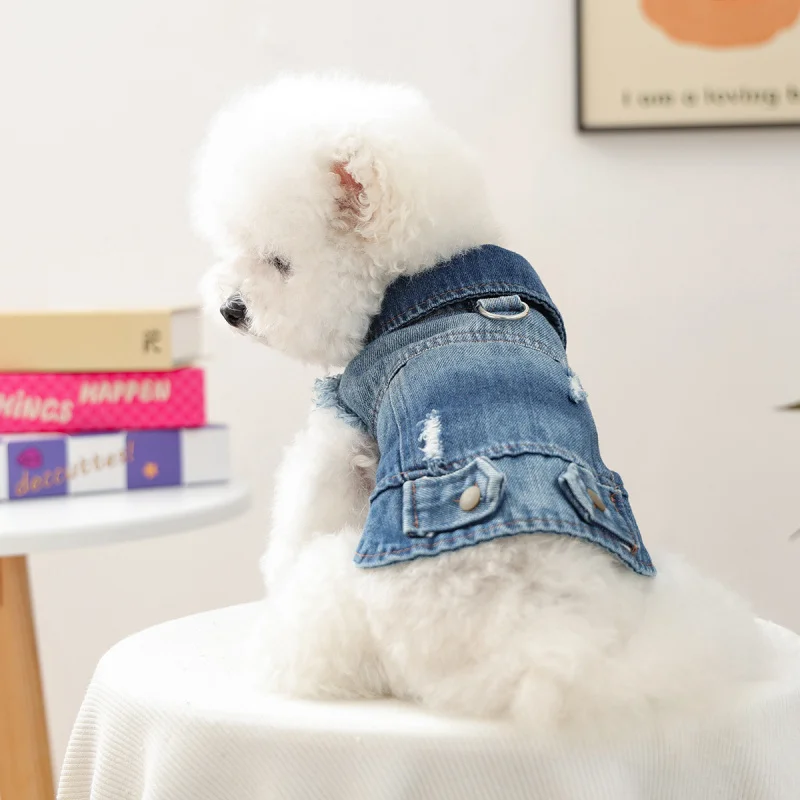 

Pet Dog Cat Denim Jacket Retro Cool Design Autumn Winter Warm, Cute Small Puppy Comfortable Cozy Casual Outfit