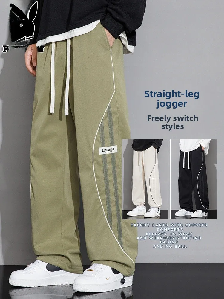 

American Retro Striped Casual Pants Men Spring Autumn New Loose Straight Leg Long Pants Youth Faion Polyester Fiber