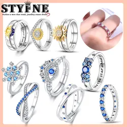 925 Sterling Silver for Women Sparkling Head Engagement Ring The Moon The Sun and The Stars Rings Original Festival Jewelry Gift
