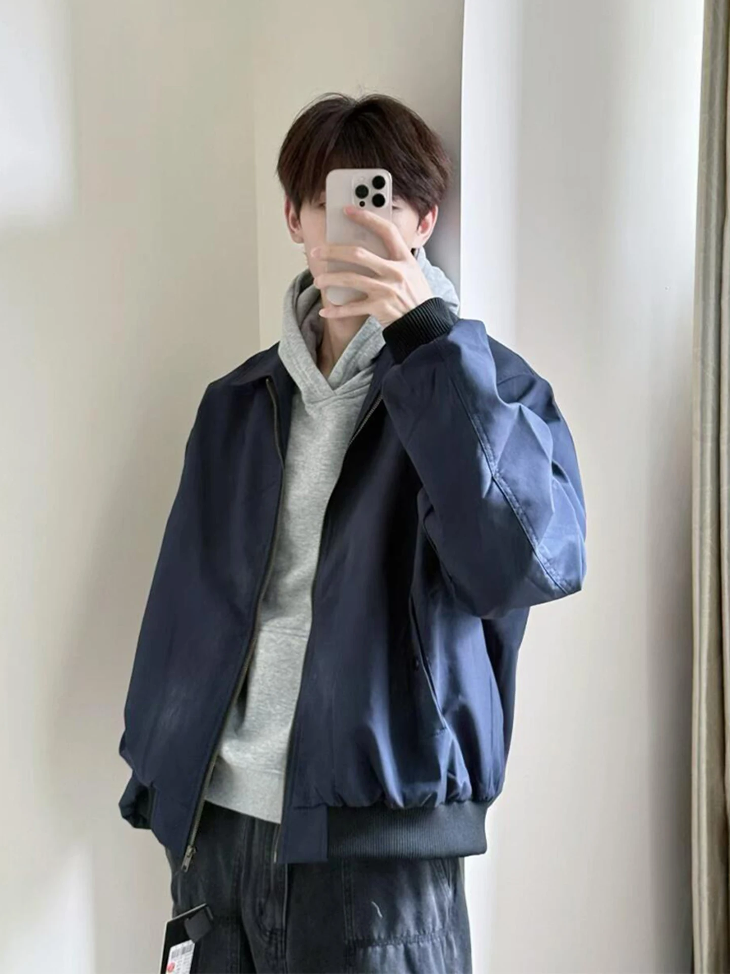 

American Sle k Blue Men's Workwear Jaet ort Flight Coat Spring Autumn New High Street Baseball orm Loose Fit