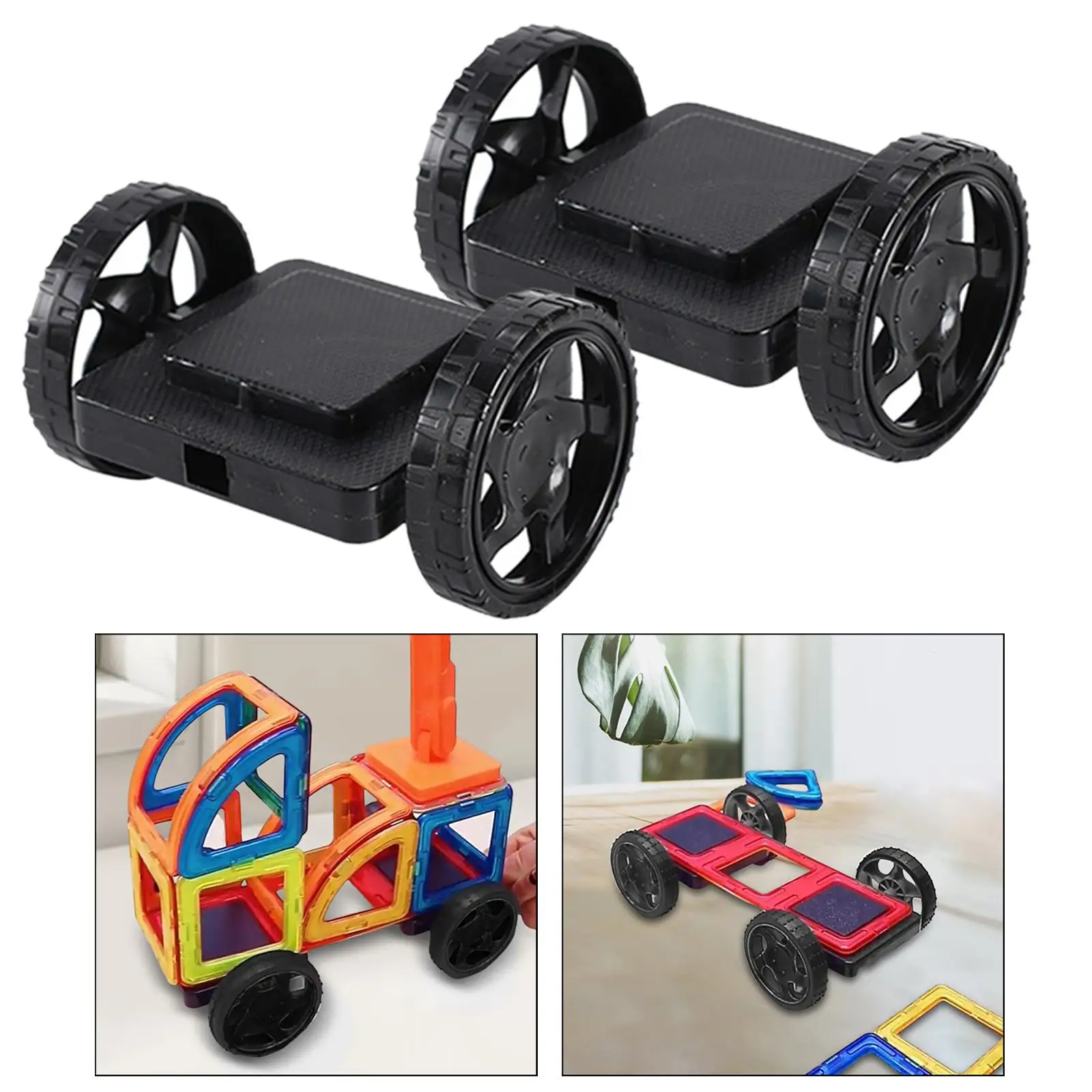 2 Pieces Magnetic Blocks Wheels Bases Construction Base Preschool Gift Educational DIY Magnetic Wheels Stem Toys for Boys Girls