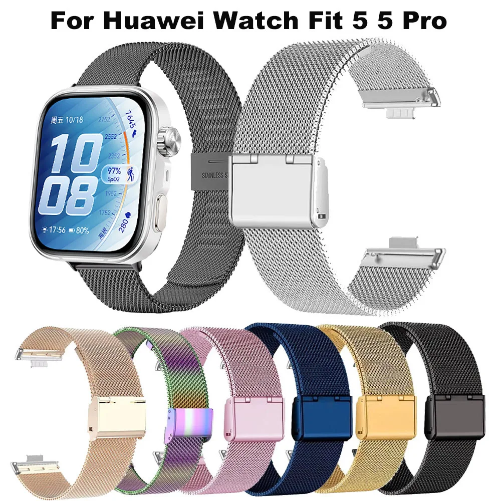 Correa de acero inoxidable para Huawei Watch Fit 5 5Pro, pulsera de malla metálica para Huawei FIT 4 FIT3 4Pro, accesorios