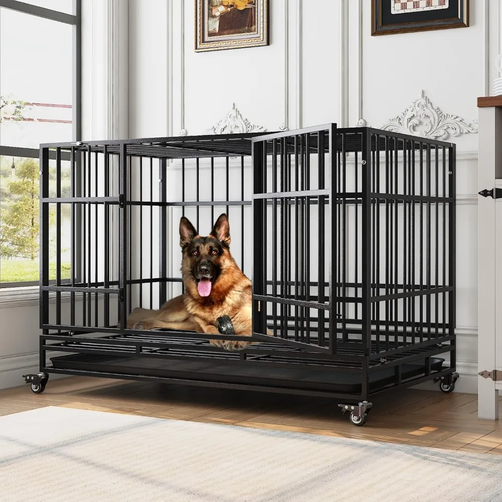 

48 Inch Heavy Duty Dog Crates for Large Dogs, Indestructible Dog Crate with Upgraded Reinforced Baseplate, XL Dog Cage for High