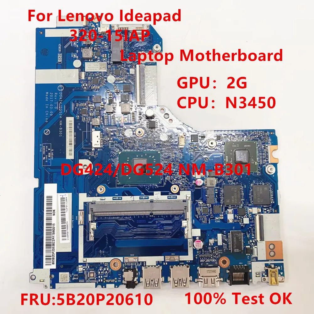 

New Original For Lenovo Ideapad 320-15IAP Laptop Motherboard N3450 CPU 2G GPU Mainboard NM-B301 5B20P20638 100% Test OK